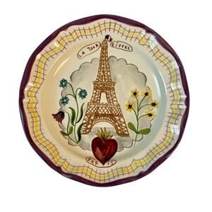 Kiln 4 Paris Eiffel Tower Hand Painted Plate French Folk Art Decor